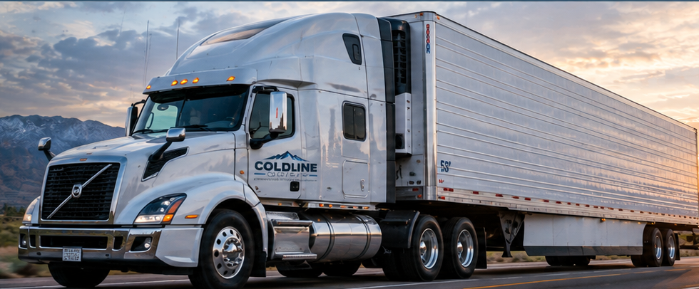 ColdLine Logistics refrigerated tractor trailer driving on a highway
